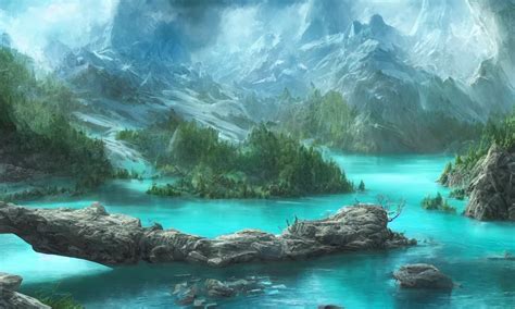 Crystalline Turquoise Lake Digital Art Concept Art Stable Diffusion