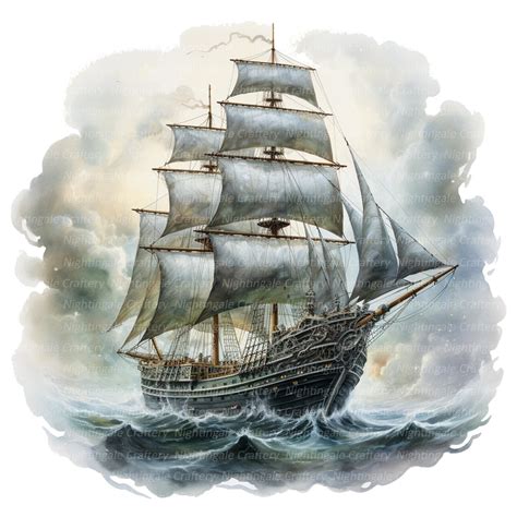 10 Ghost Ship Clipart Sailing Ship Clipart Printable Watercolor