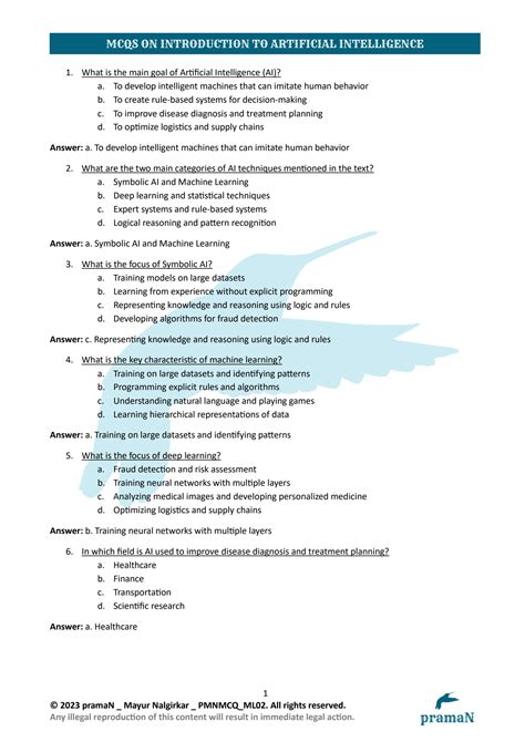 SOLUTION MCQs On Introduction To Artificial Intelligence AI PramaN