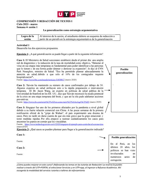 La generalización como estrategia argumentativa 2023 COMPRENSIÓN Y