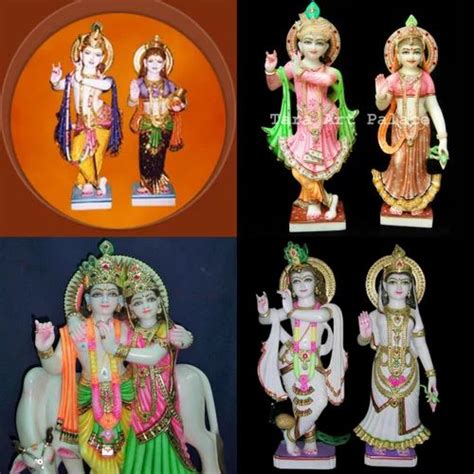 Multicolor Hindu Marble Radha Krishna Moorti For Worship Size 12 72