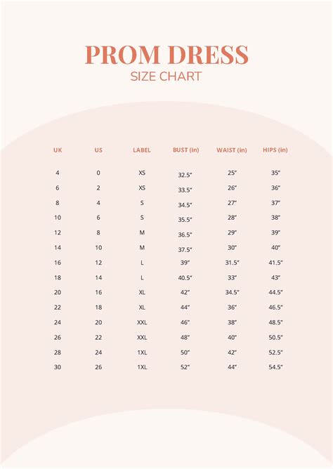 Free Formal Dress Size Chart Pdf