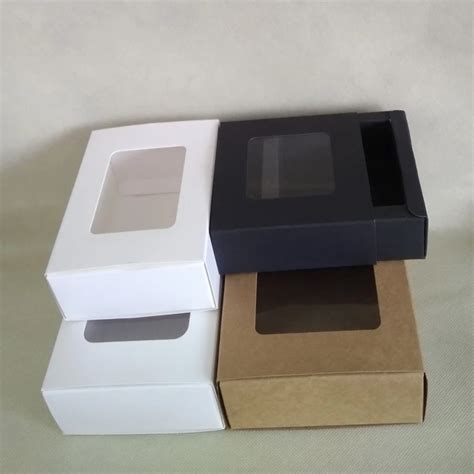 Pcs White Black Kraft Paper Drawer Boxes With Pvc Window Diy Handmade