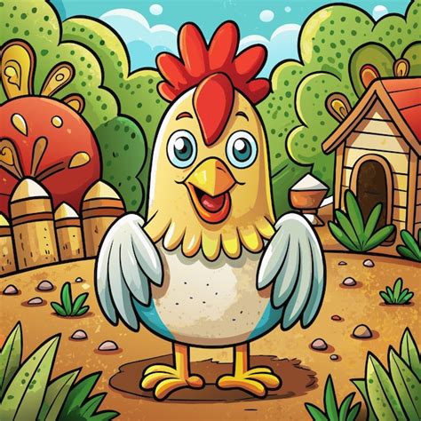 A Cartoon Of A Chicken With A Red Mane Premium Ai Generated Vector