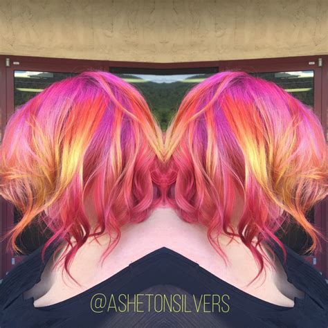 All Pravana Color Was Used To Create This Look Pink Red Violet Yellow And Orange Neon Hair