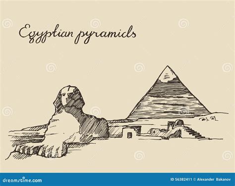 Pyramids Great Sphinx Giza In Cairo Egypt Sketch Stock Vector