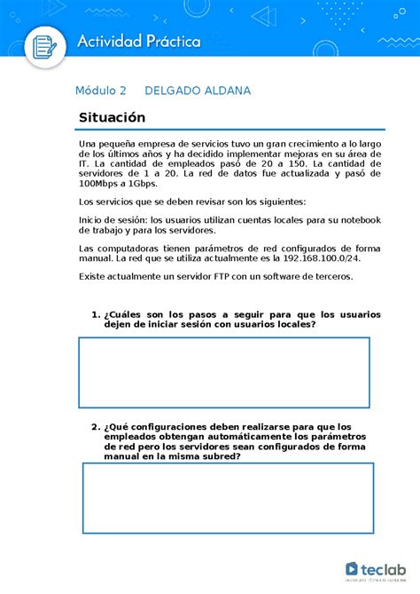 Actividad 2 API 2 Módulo 2 DELGADO ALDANA Situación Una pequeña