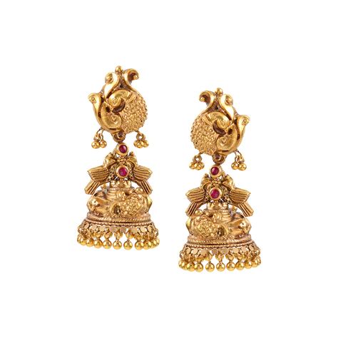 Traditional Peacock Jhumka Earrings In 22K Gold – Krishna Jewellers