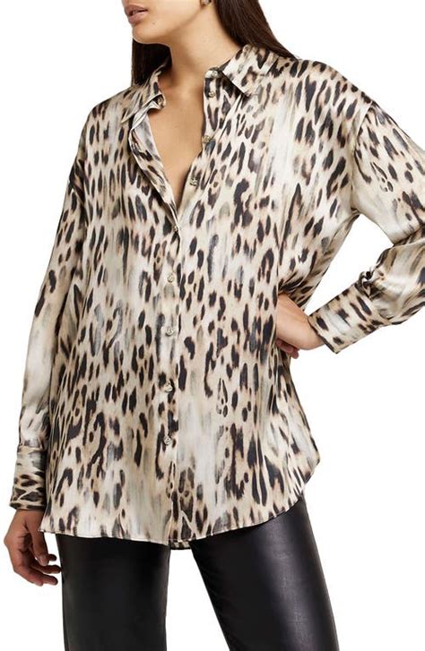 Buy River Island Leopard Print Boyfriend Satin Blouse At 55 Off Editorialist