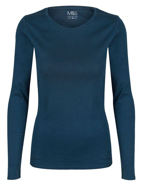 Marks And Spencer Womens Pure Cotton Long Sleeve Top New Mands Crew Neck T