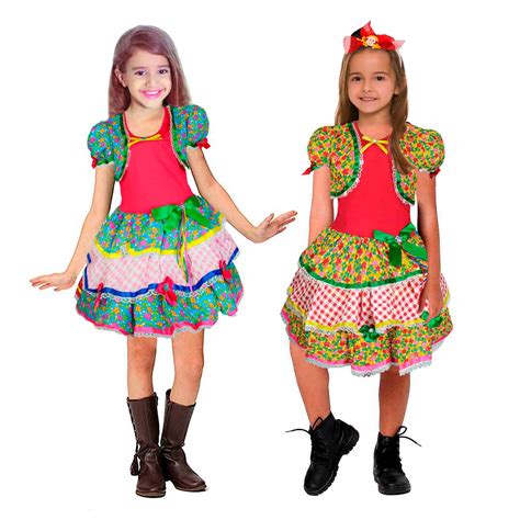 Vestido Feminino Infantil Festa Junina Quadrilha São João Com Bolerinho