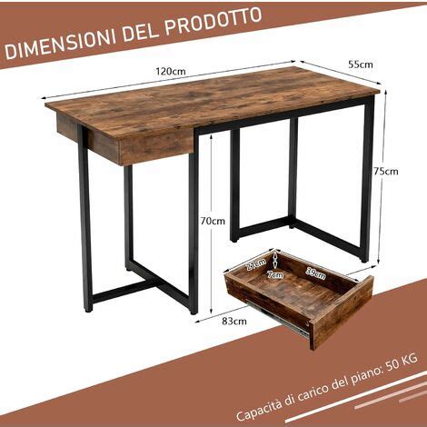 COSTWAY Scrivania Per Computer Da 120 Cm Con Cassetto Scrivania Per