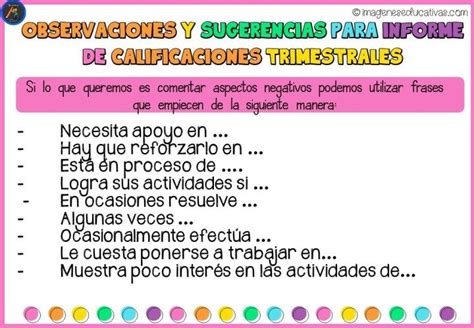 Observaciones Y Sugerencias Para Informe De Calificaciones Trimestrales