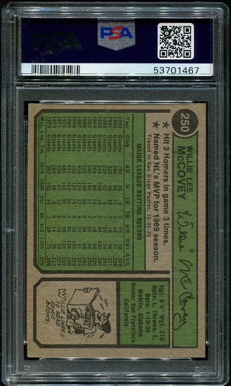 1974 Topps 250 Willie McCovey Washington PSA 6 HOF 53701467 All