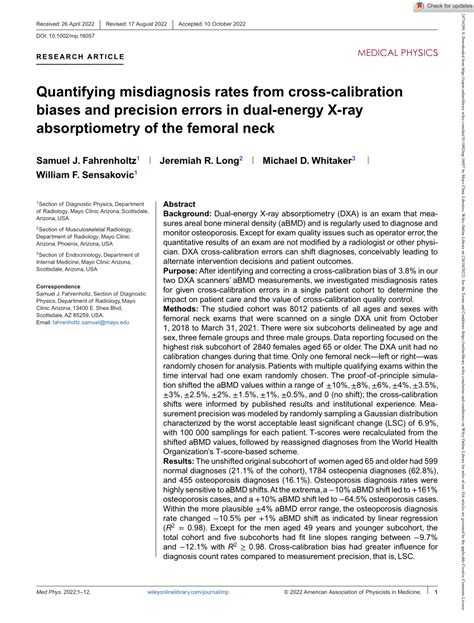 Pdf Quantifying Misdiagnosis Rates From Cross Calibration Biases And