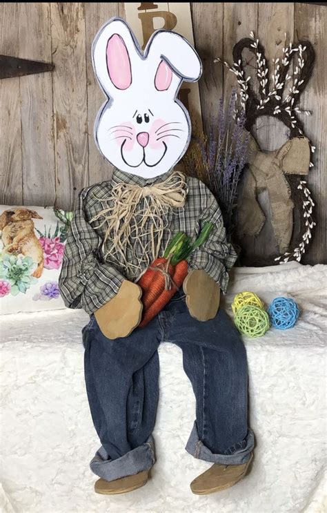 Easter Porch Bunny Porch Decor Posable Easter Sitting Bunny Wooden