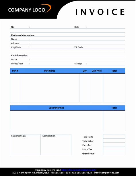 6 Free Auto Repair Invoice Template Excel Excel Templates