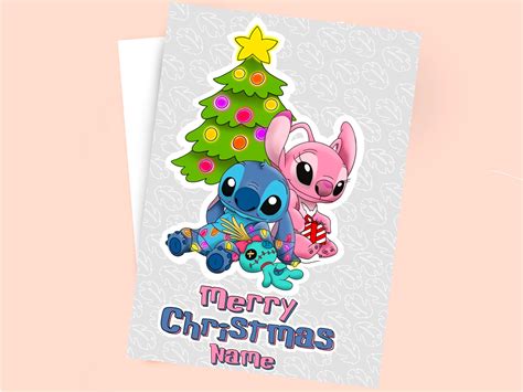 Personalised Disney S Stitch Angel Christmas Card With Ribbon Disney