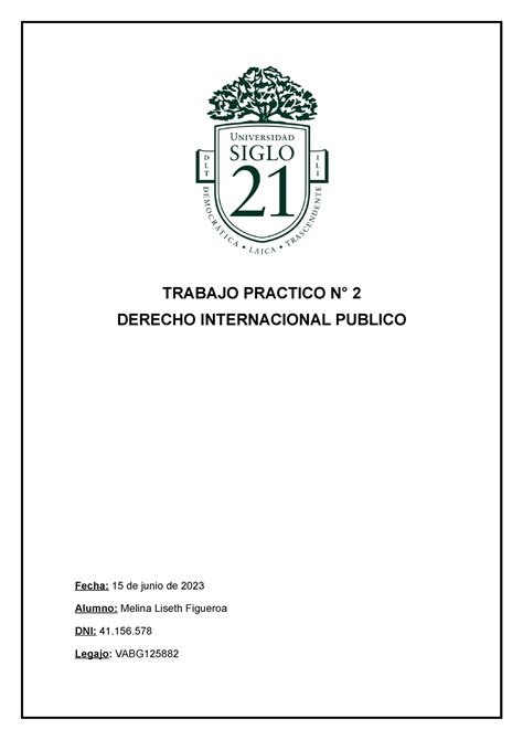 TP 2 Derecho Intern Publico TRABAJO PRACTICO N 2 DERECHO