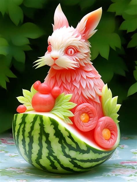 Rabbit Watermelon Sculpture