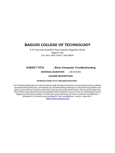 College Basic Troubleshooting Module 1 Pdf