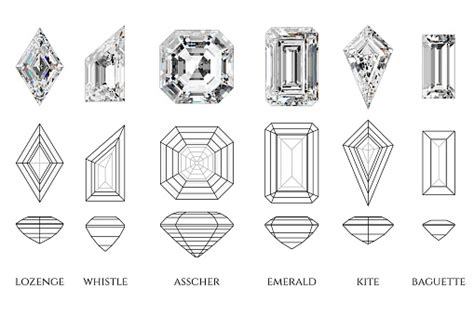 Six Various Step Cut Diamonds With Names Diagrams Isolated On White