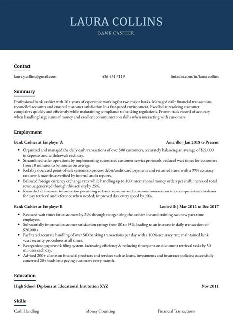 Bank Cashier Resume CV Example And Writing Guide