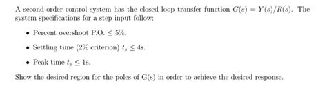 Solved A Second Order Control System Has The Closed Loop Chegg