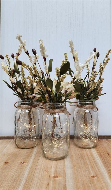 Centro De Mesa Iluminado Mason Jar Centro De Mesa De Boda Etsy España