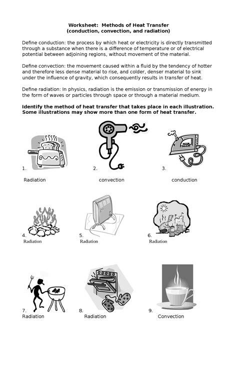 Methods Of Heat Transfer Worksheets