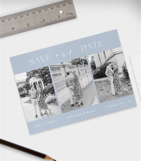 Dusty Blue Save The Date Template Save The Date Photo Collage Save