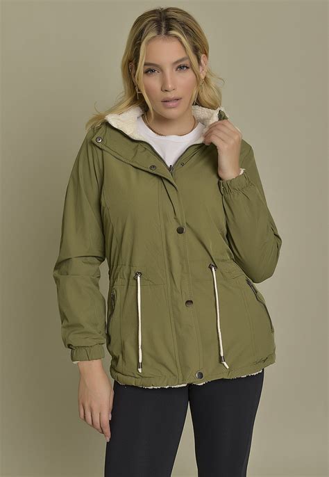 Jaqueta Parka Dupla Face Verde Forrada Dialogo Jeans Feminino Compre