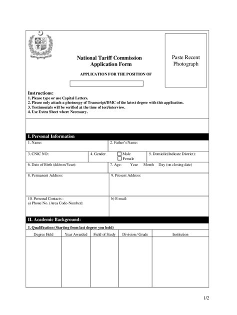 Fillable Online National Tariff Commission Application Form Fax Email