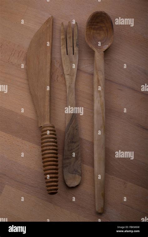 Wooden Forks Spoons And Knives Stock Photo Alamy