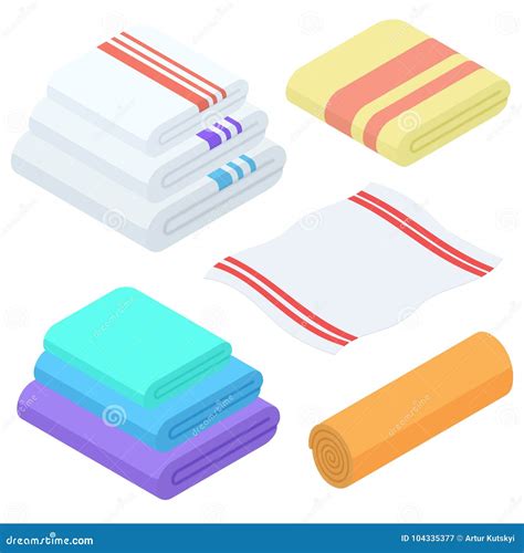 Cartoon Isometric Towels Vector Set Cloth Folded Towel For Bath Stock