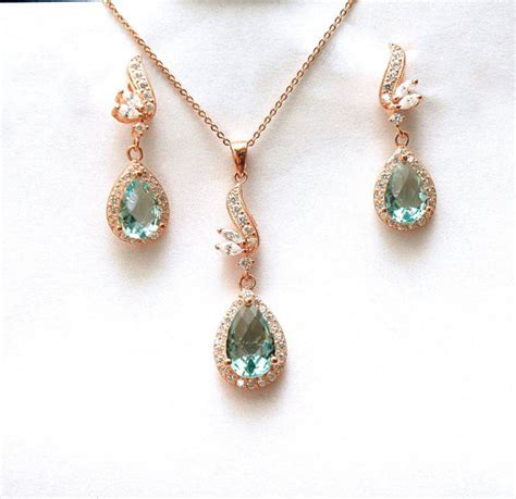 Rose Gold Necklace Rose Gold Earrings Cz Sterling Silver Necklace And