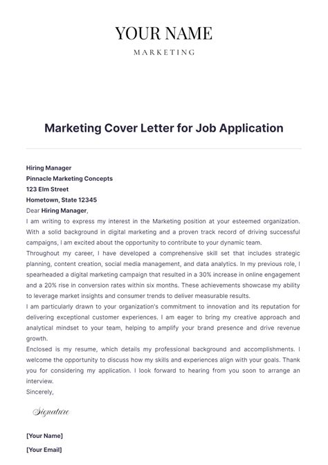 Free Marketing Cover Letter for Job Application Template to Edit Online