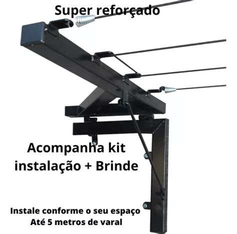 Varal Retratil Reforçado 04 Cordas Mão Francesa Muro parede