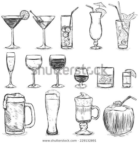 Vector Set Sketch Cocktails Alcohol Drinks Stock Vector Royalty Free