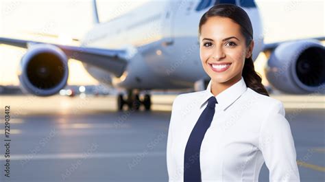 Beautiful Stewardess Smiling At The Camera Flight Attendant Standing