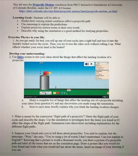 Solved This Lab Uses The Projectile Motion Simulation From Chegg