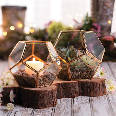 Gold Geometric Terrarium Candle Holders Home Decor 2 Pieces Ebay