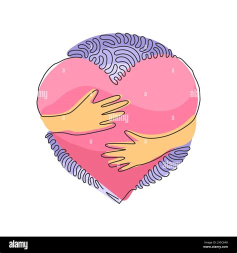 Single One Line Drawing Embrace Heart Shape Design Vector Template