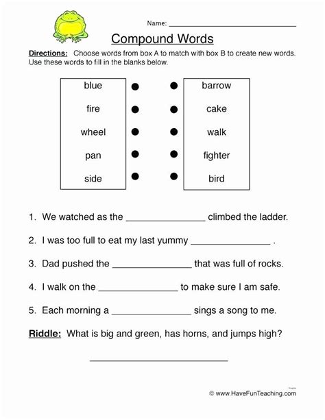 Compound Words List For 3rd Graders