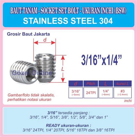 Jual Baut L Tanam L Set Inchi X Unc Tpi Mm X Mm Ss