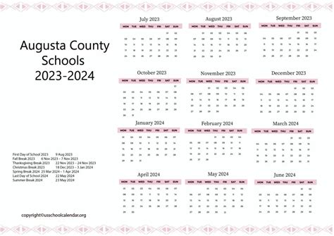 Augusta County Schools Calendar with Holidays 2023-2024