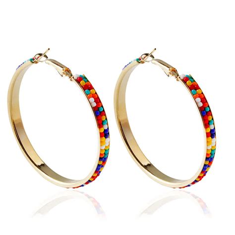 Buy Double Layer Colorful Seed Beaded Big Hoop