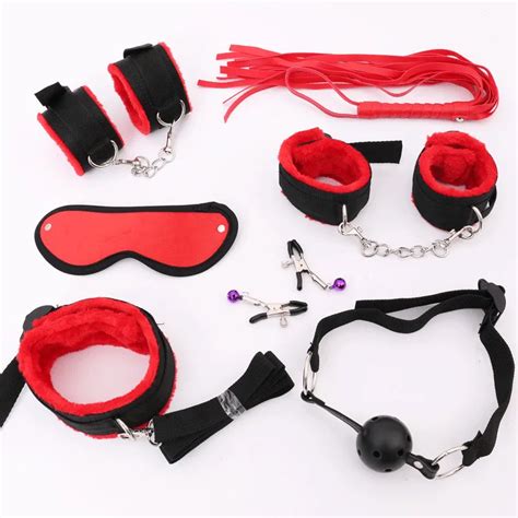 Sex Handcuffs Nipple Clamps Whip Gag Bdsm Sex Collar Mask Bondage Set Sexy Lingerie Handcuffs