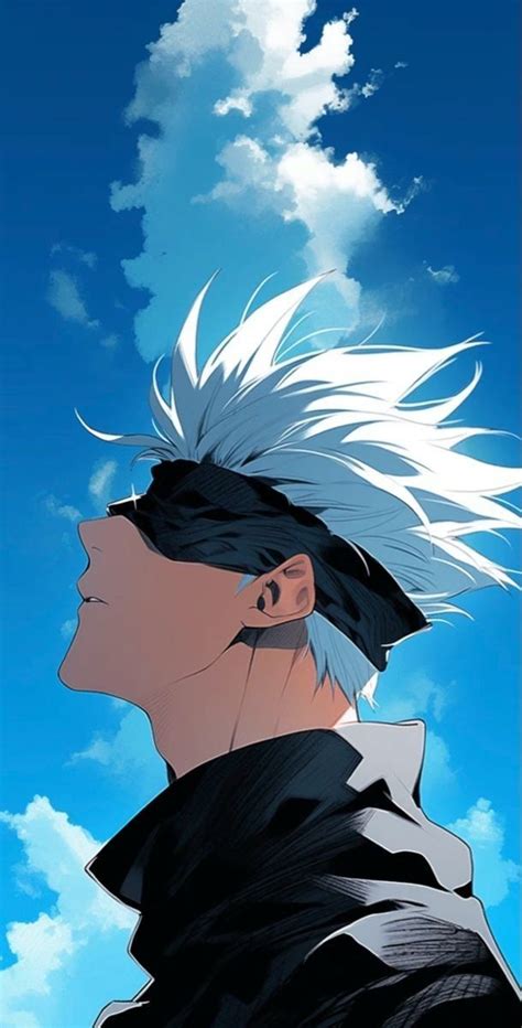 an anime character with white hair looking up at the sky and clouds in ...