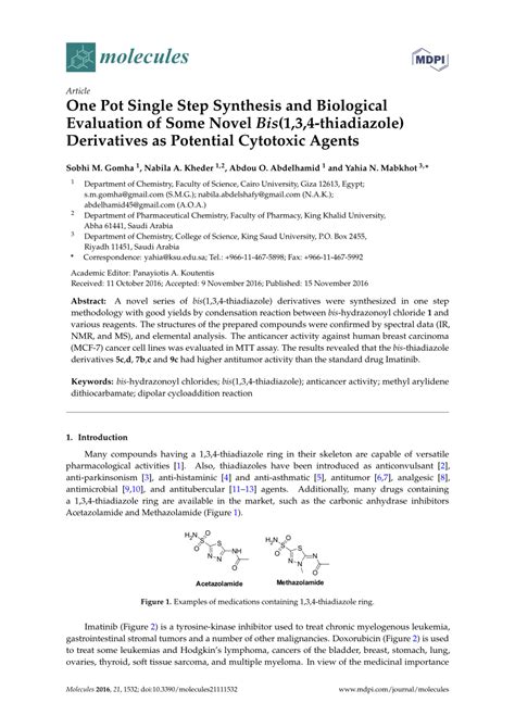 Pdf One Pot Single Step Synthesis And Biological Evaluation Of Some